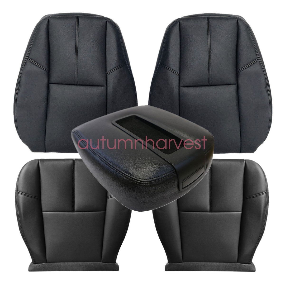 Fits 07-14 GMC Sierra Driver & Passenger Bottom & Top Leather Seat Cover Black