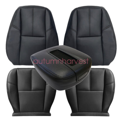 Fits 07-14 GMC Sierra Driver & Passenger Bottom & Top Leather Seat Cover Black