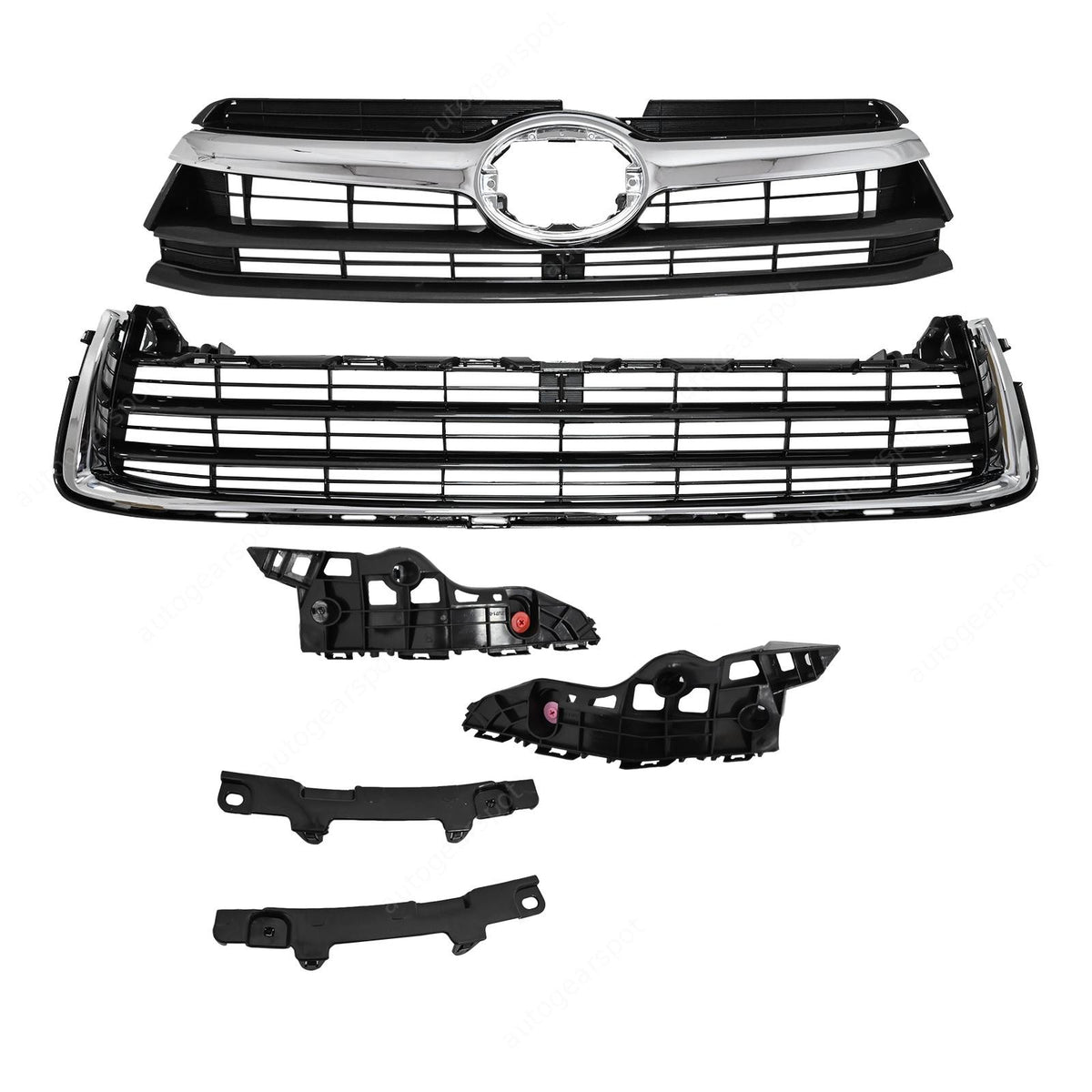 w/5 Bumper Bracket For Highlander 2014-16 Front Upper Lower Chrome Grille Grill