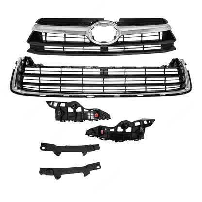 w/5 Bumper Bracket For Highlander 2014-16 Front Upper Lower Chrome Grille Grill