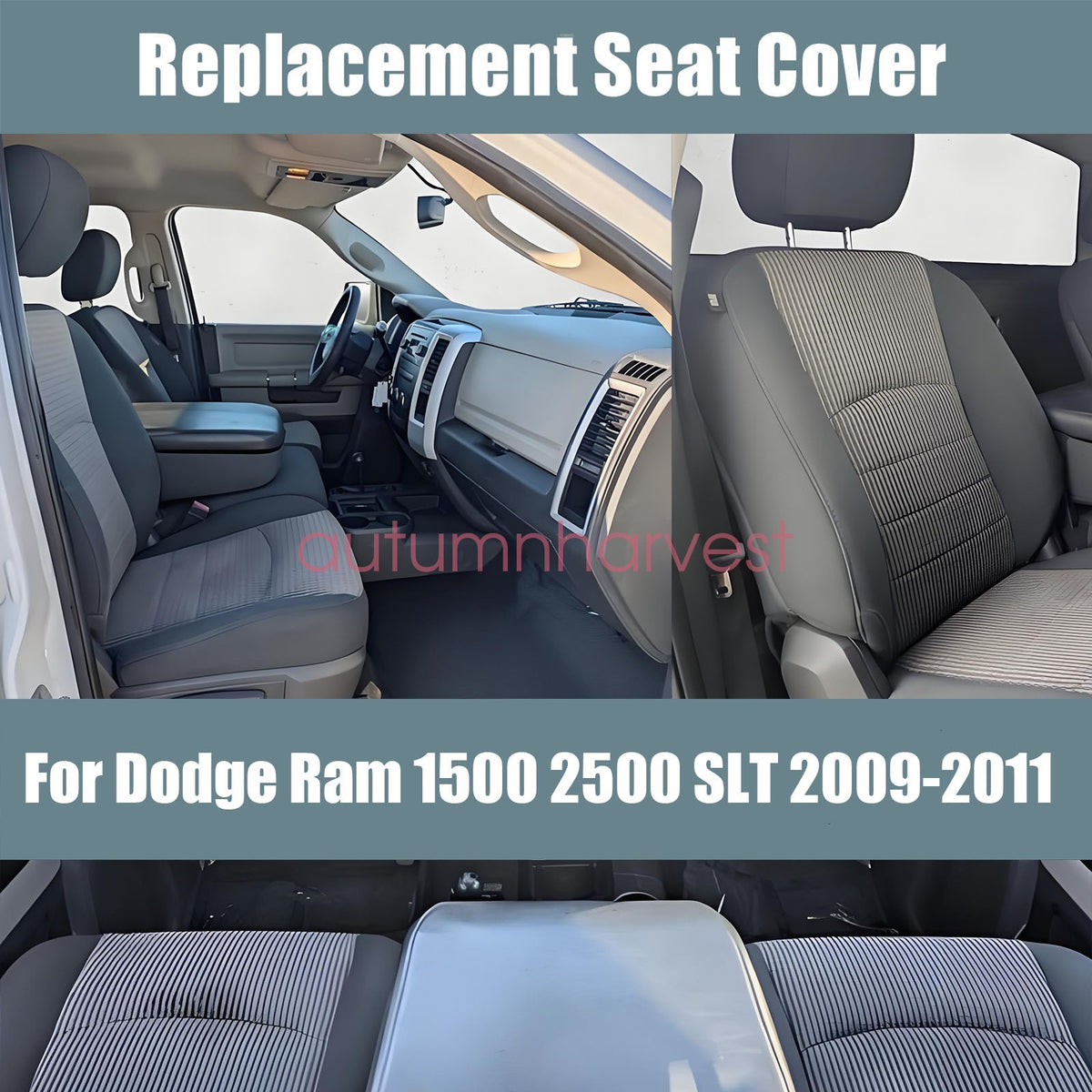 Fits Dodge Ram 1500 2500 3500 SLT 2009-2012 Driver Bottom Cloth Seat Cover Gray