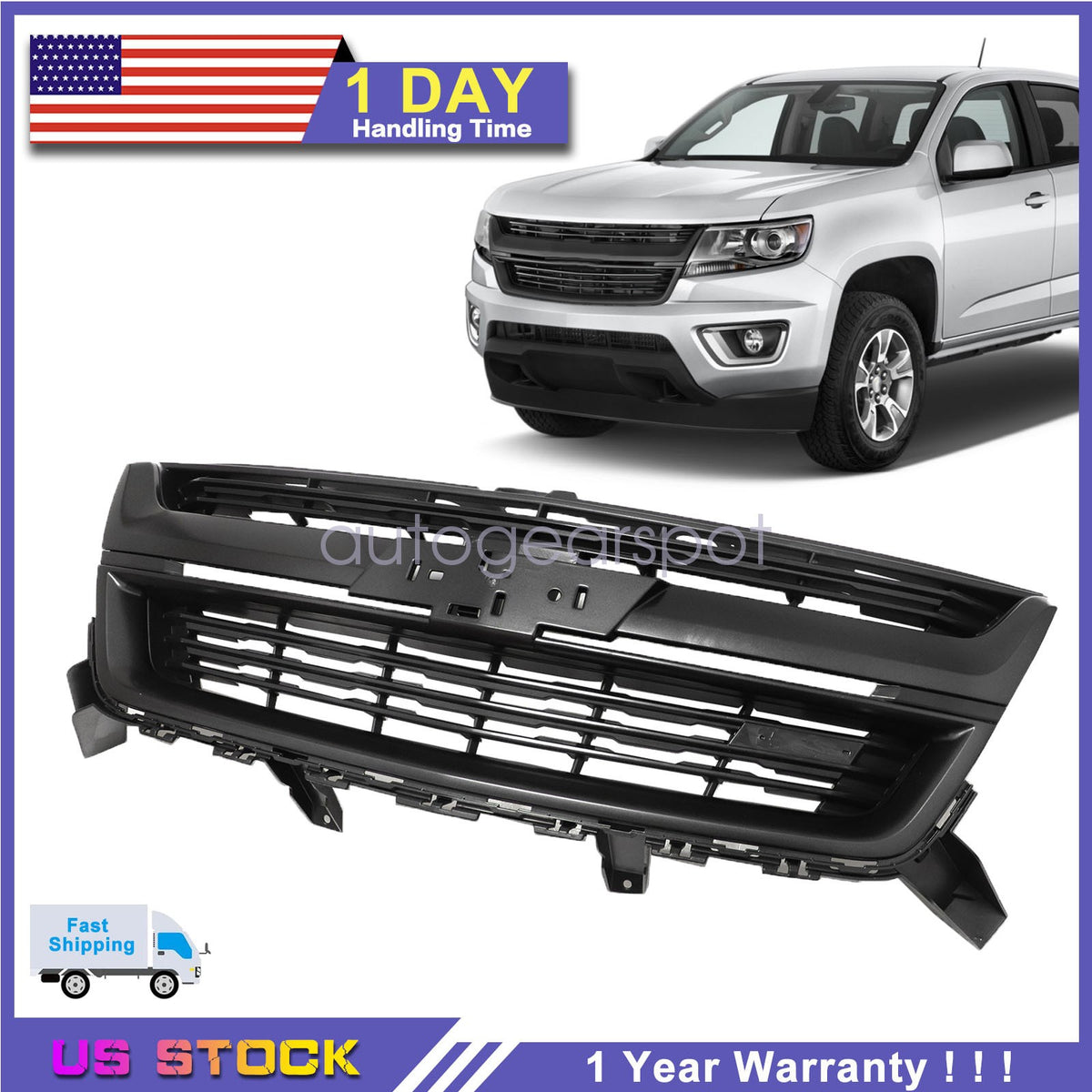 Fits 2015-2020 Chevrolet Colorado Gloss Black Front Upper Grille Grill Replace
