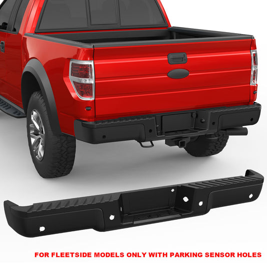 For Ford F-150 F150 2009-2014 Black Steel Rear Bumper Assembly W/O Sensor Holes