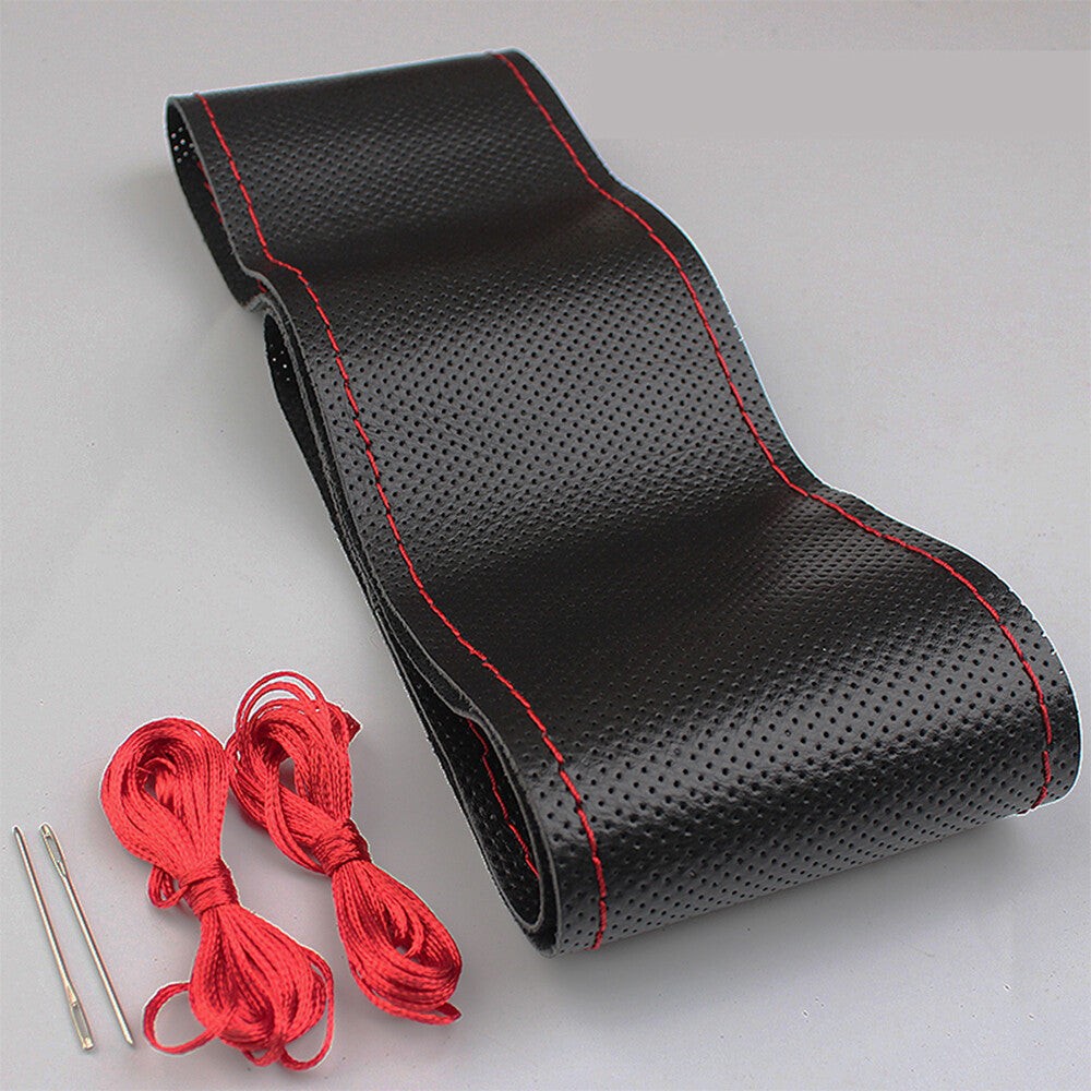 Black Microfiber Leather Universal DIY Steering Wheel Cover Fits 15inch Car US