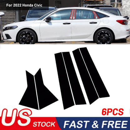 6X Fits Honda Civic sedan 11th 2022 Car Black Window BC Pillar Posts Cover Trim