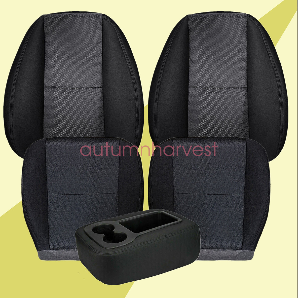 For 07-14 Chevy Silverado GMC Sierra Front Bottom & Top Cloth Seat Cover Black