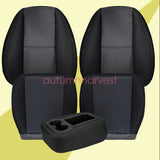 For 07-14 Chevy Silverado GMC Sierra Front Bottom & Top Cloth Seat Cover Black