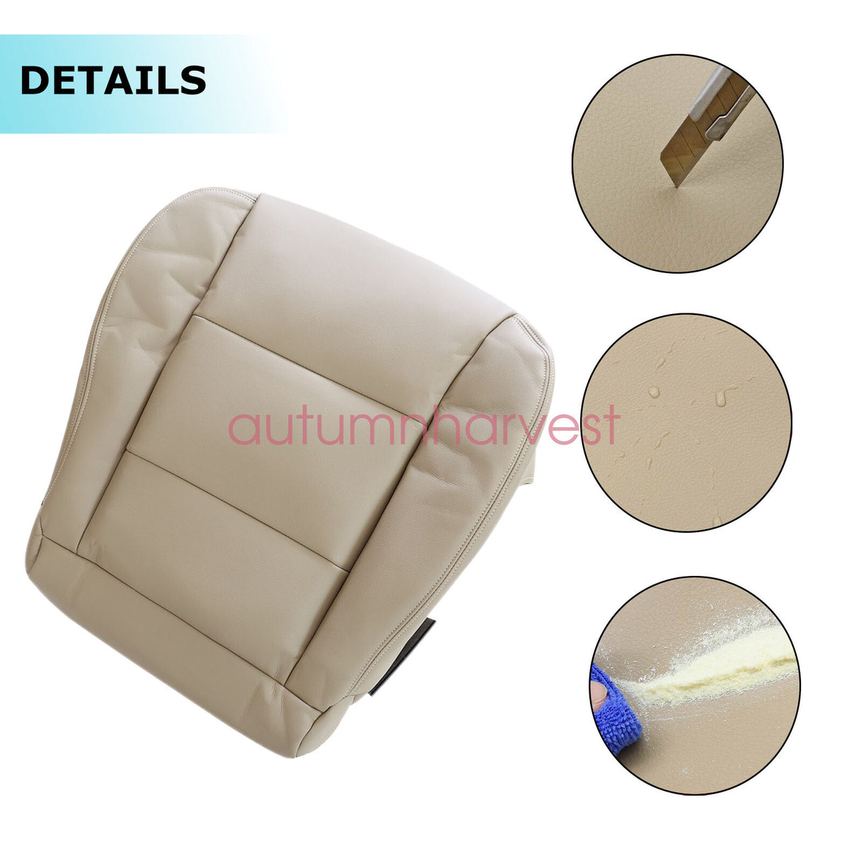 For 1998-2007 Toyota Land Cruiser Front Bottom & Back Leather Seat Cover Tan