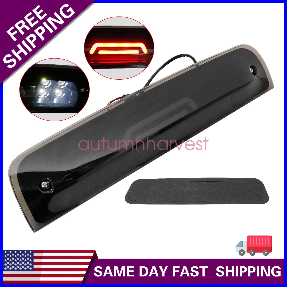 Fits 09-18 Dodge Ram 1500 10-18 2500 3500 LED 3rd Tail Lights Brake Lamp Smoked