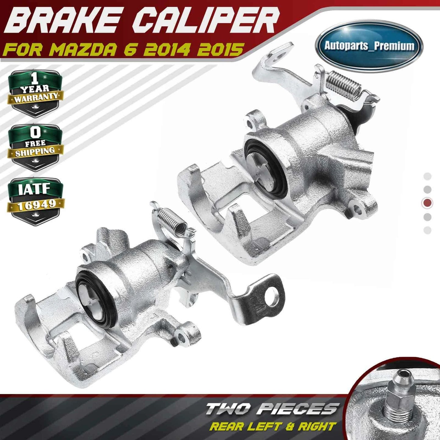 2x Rear Left & Right Brake Calipers w/1 Piston for Mazda 6 2014 2015 L4 2.5L