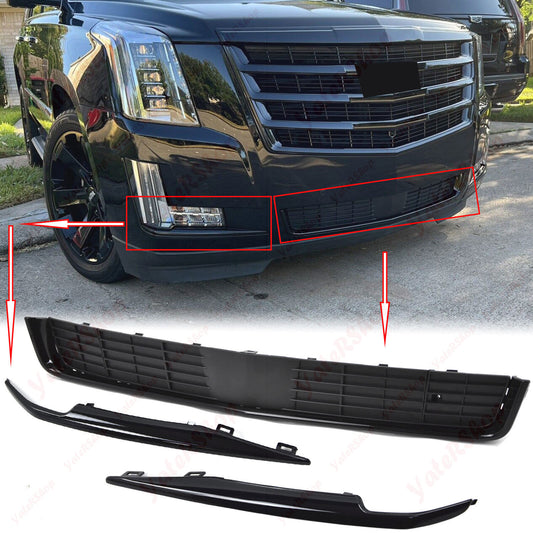 Front Bumper Trim Set +Lower Chrome Grille Fits Cadillac Escalade 2015-2020