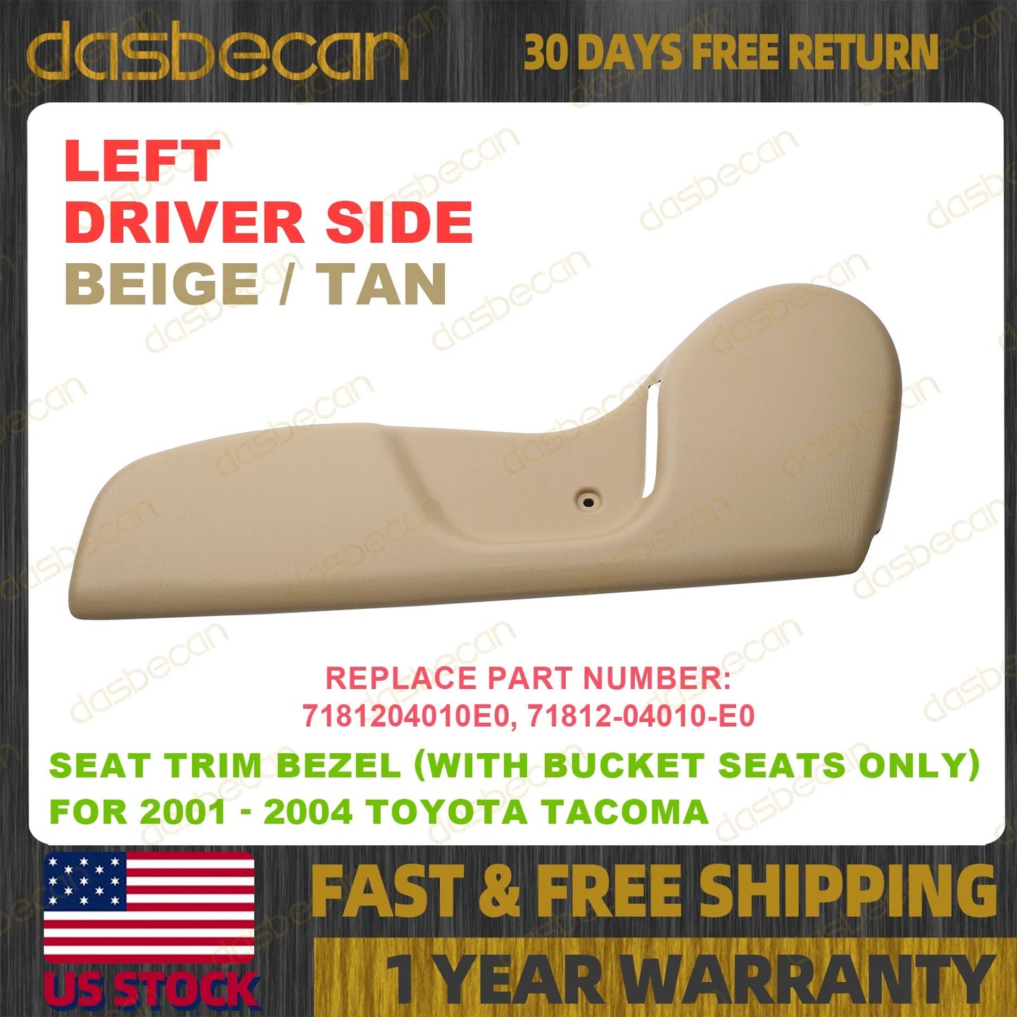 For Toyota Tacoma 2001-2004 Front Driver Side Tan / Beige Seat Trim Bezel LH