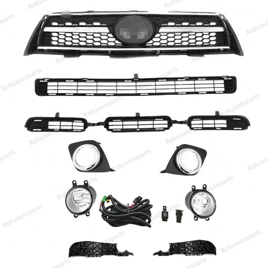 For RAV4 Sport 2009 - 2012 Bumper Upper Lower Grille + Fog light Kit +2 Brackets