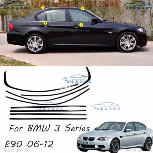 For BMW 3 Series E90 2006-2012 Window Sill Molding Trim Strips Gloss Black New