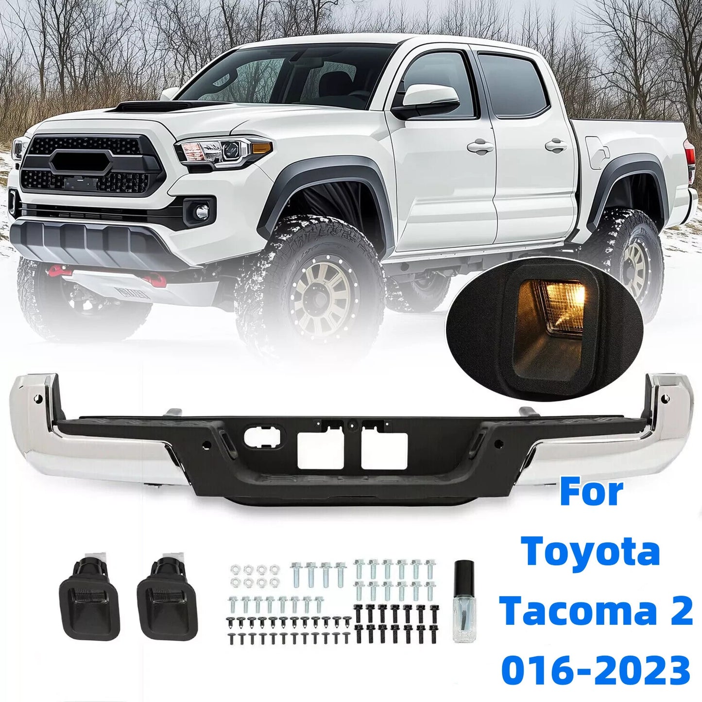Fit For Toyota Tacoma 2016-2023 Rear Bumper Assembly Chrome w/ Sensor Holes