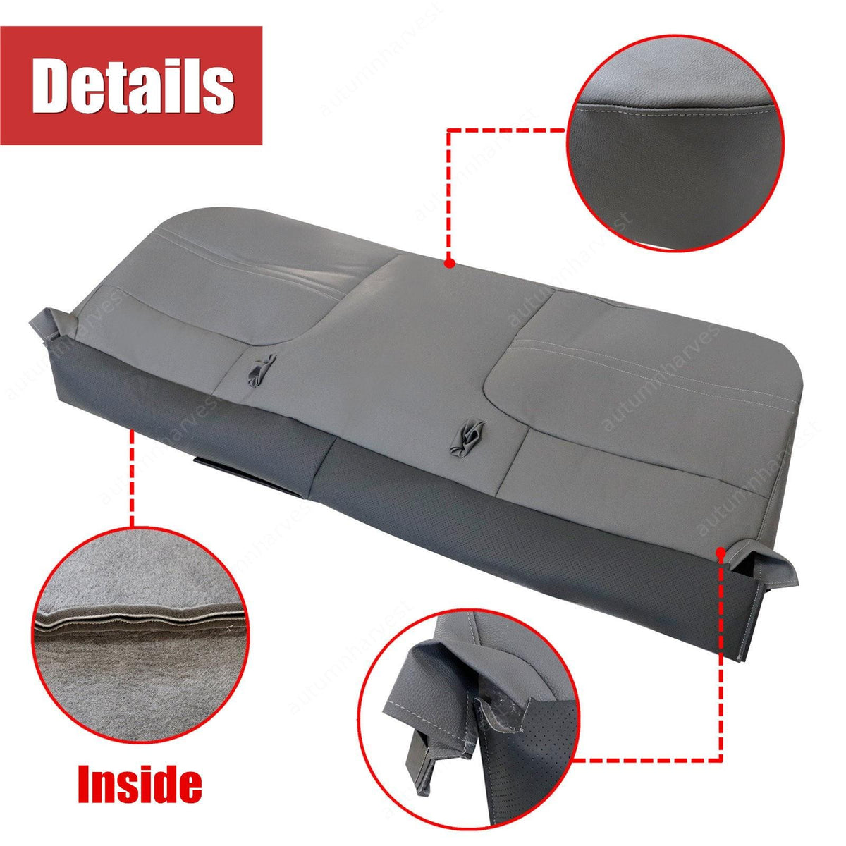 For 1999-2002 Ford F450 F550 XL Replacement Bench Bottom & Top Seat Cover Gray