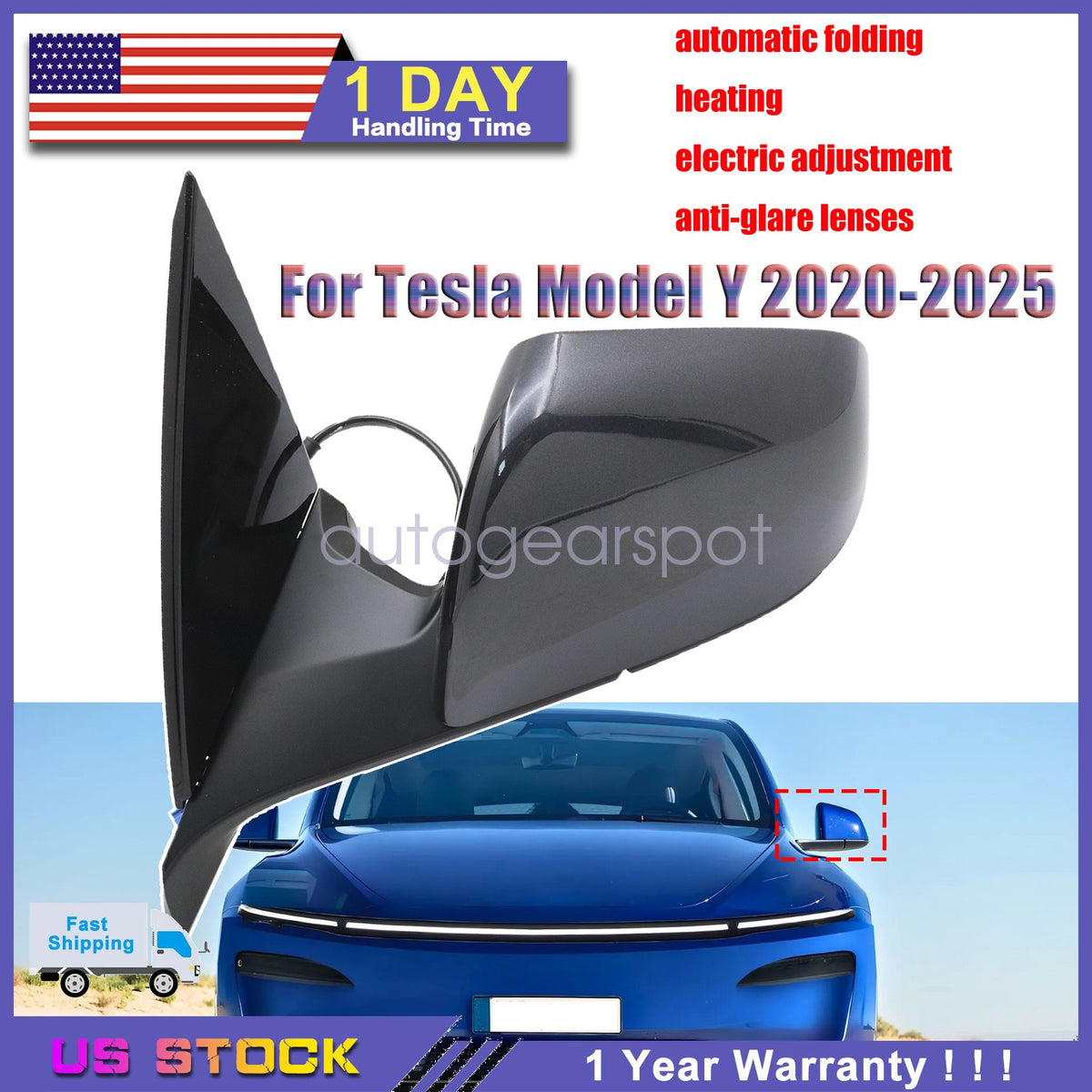 Left Driver Side View Mirror 1594111-00-C For Tesla Y 2020-25 Anti-glare lenses