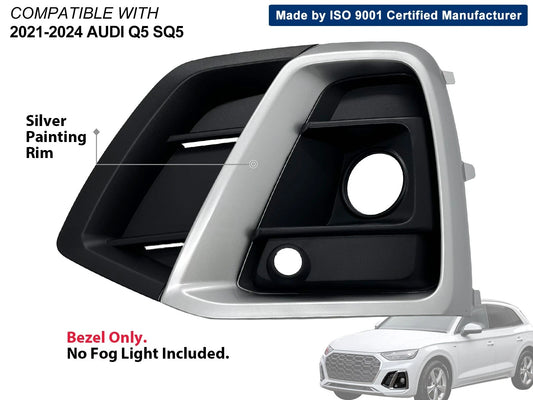 For 2021-2024 Audi Q5 SQ5 Driver Fog Light Cover W/ Silver Rim 80A807679AGCOX