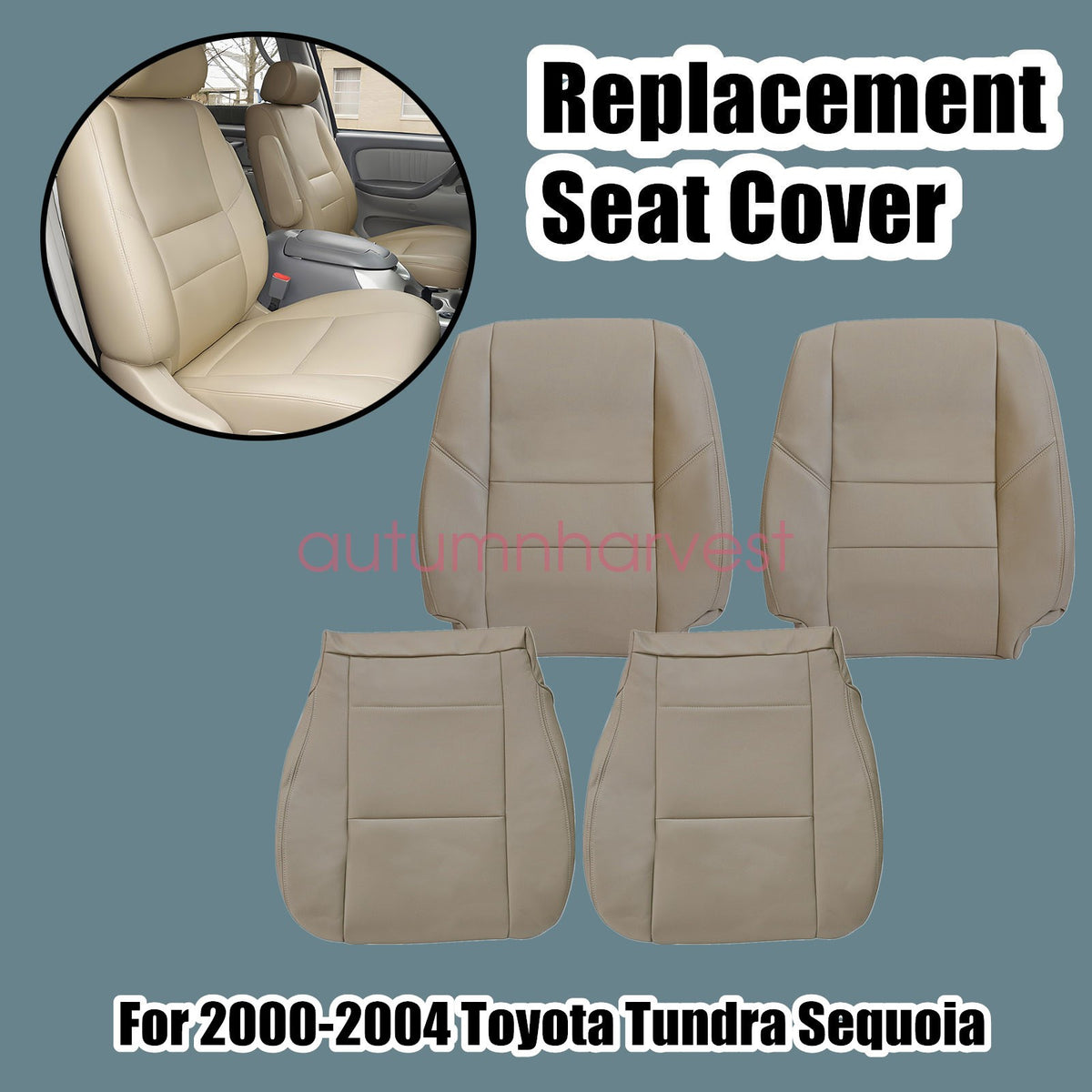 For 2000-2004 Toyota Tundra Sequoia Driver & Passenger Leather Seat Cover Tan