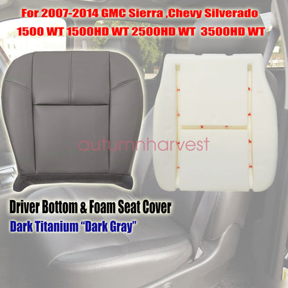 For 2007-2014 Chevy Silverado 2500 3500HD Driver Bottom&Foam Seat Cover Dk Gray