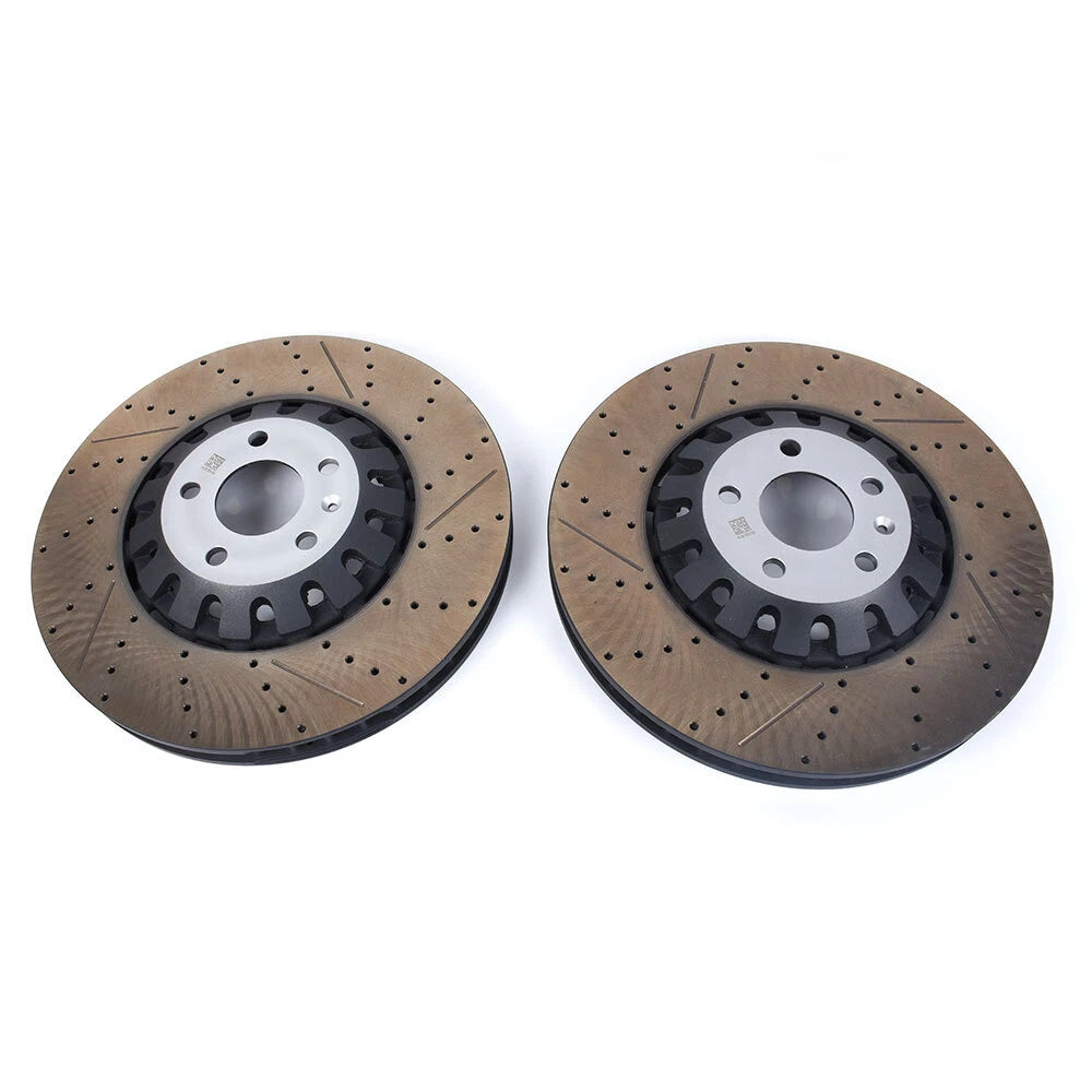 New Pair Set of 2 Front 375mm Drilled Brake Disc Rotors For 2018-2023 Audi RS5