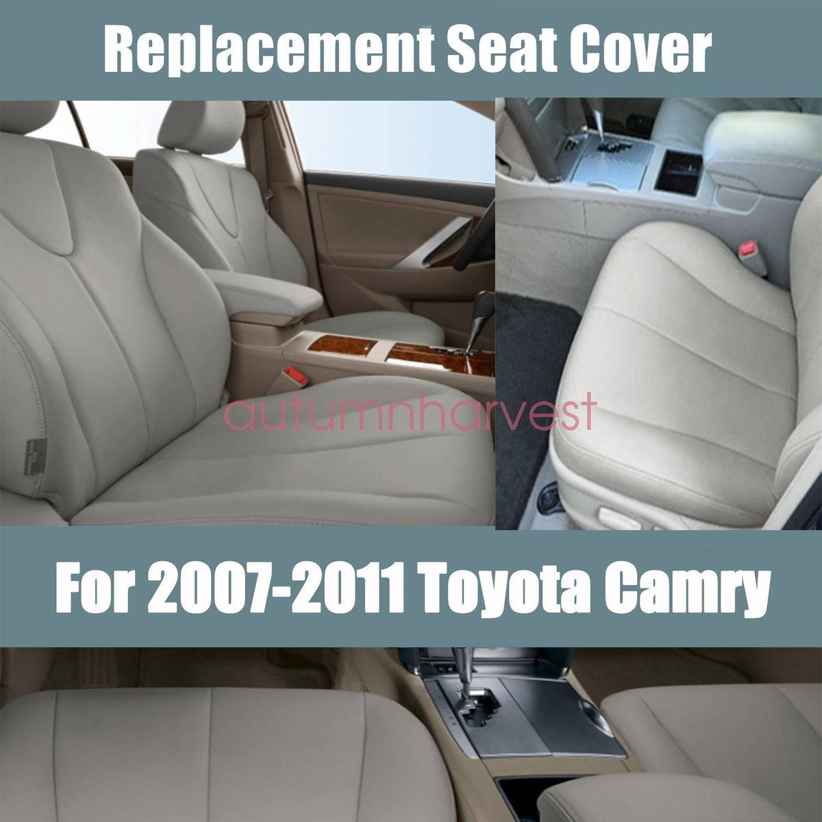 For 2007-2011 Toyota Camry Driver & Passenger Bottom Leather Seat Cover Gray US