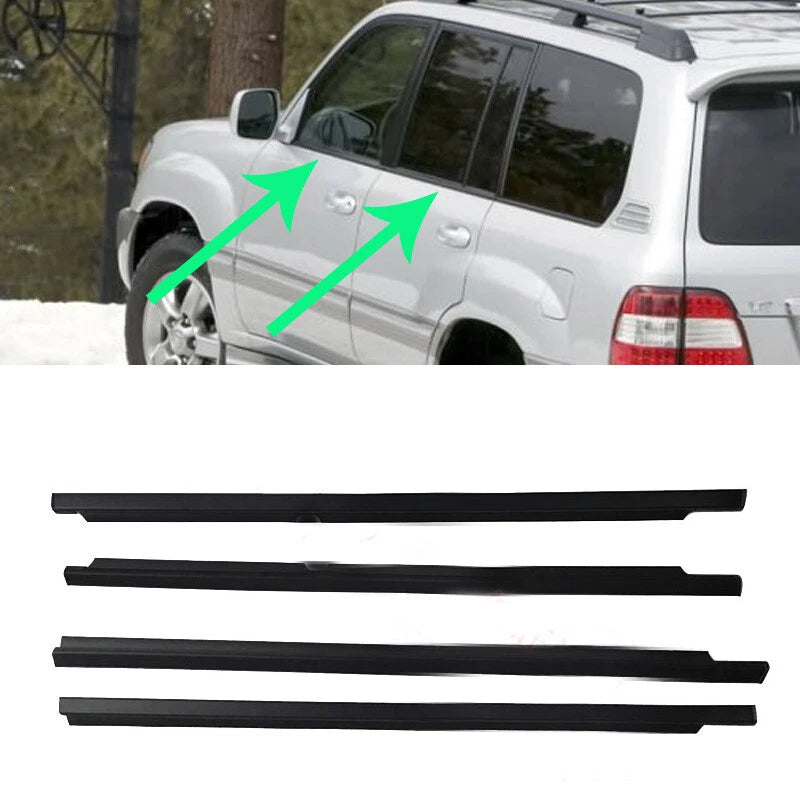 Set of 4 For Toyota Land Cruiser LC100 98-07 LH RH Door Window Strip Black Frame
