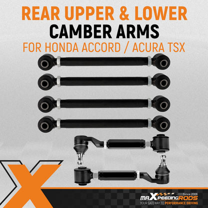 6Pcs Fits 03-2007 Honda Accord 2004-08 Acura TSX Rear Upper & Lower Camber Arms