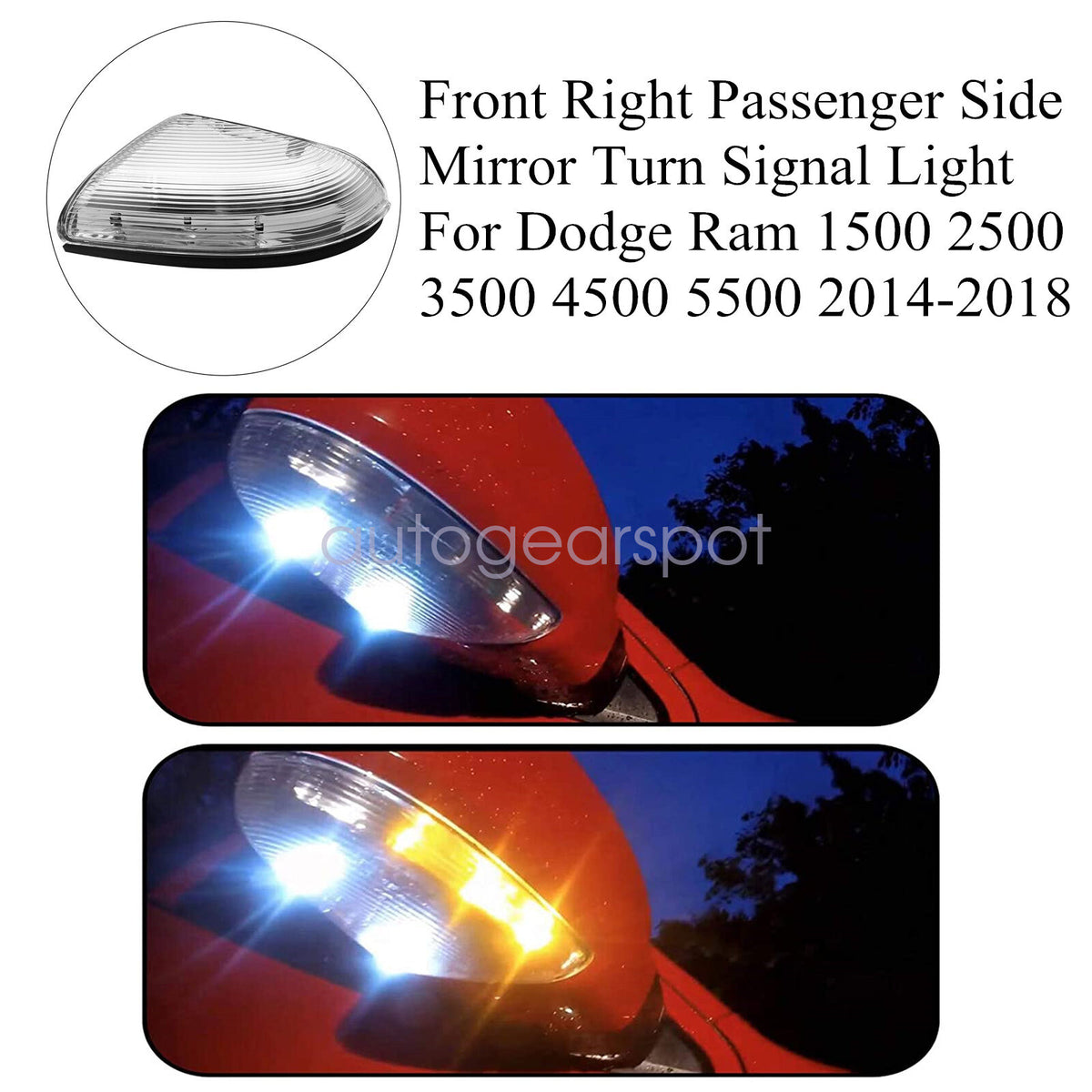 For 09-18 Dodge Ram 1500 Front Passenger Mirror Turn Signal Puddle Light Lamp