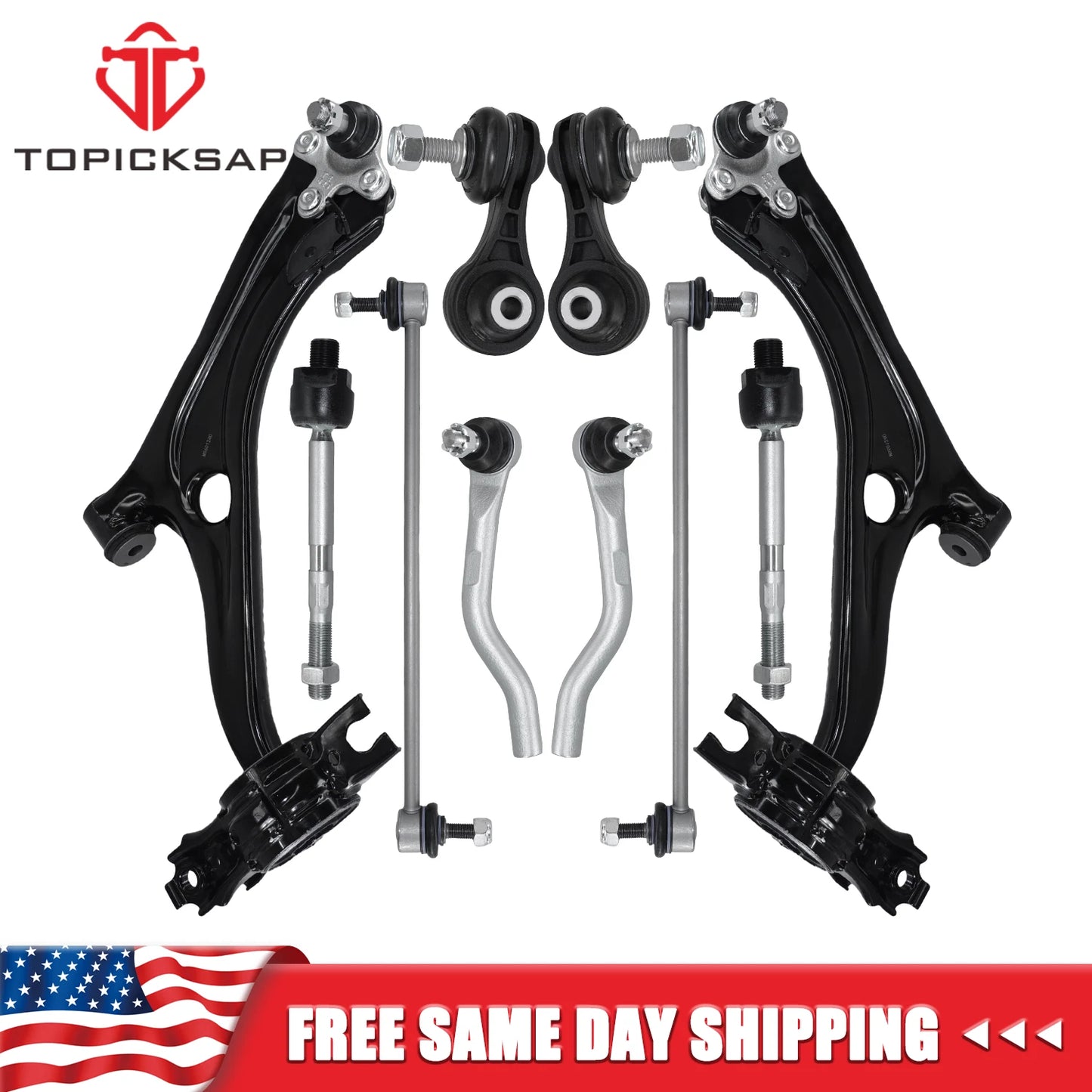 Front Lower Control Arms w/Ball Joints Tie Rod Ends For Honda Civic 2016-2019