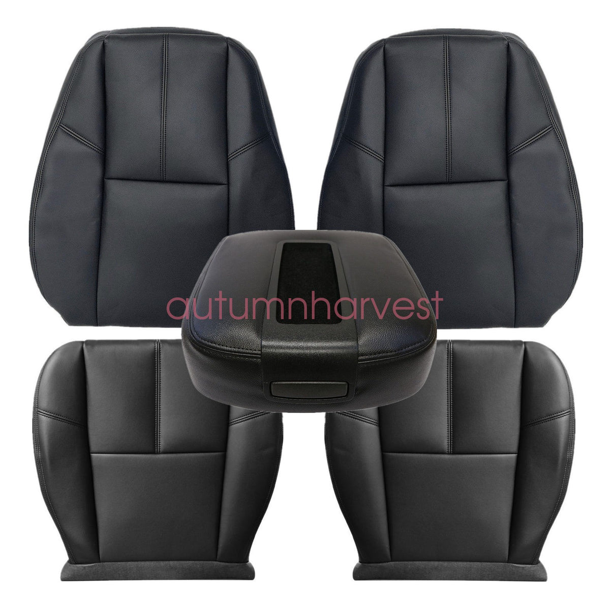 Fits 07-14 GMC Sierra Driver & Passenger Bottom & Top Leather Seat Cover Black