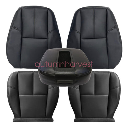 Fits 07-14 GMC Sierra Driver & Passenger Bottom & Top Leather Seat Cover Black