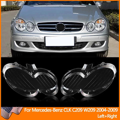 Pair Headlight Lens Cover Replacement For 2004-2009 Mercedes Benz CLK C209 W209