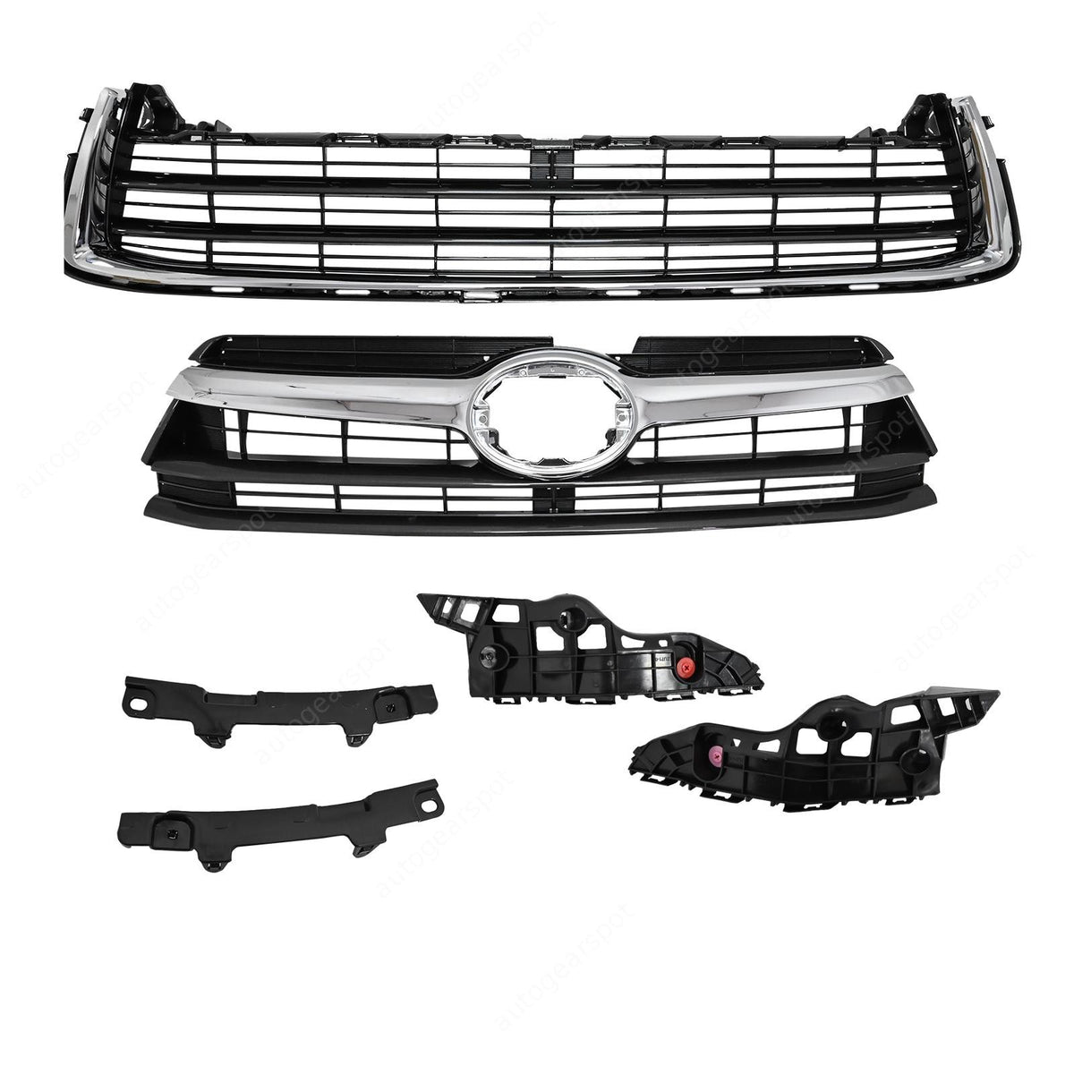 w/5 Bumper Bracket For Highlander 2014-16 Front Upper Lower Chrome Grille Grill
