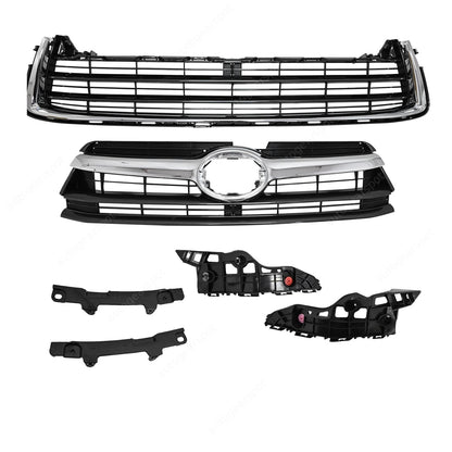 w/5 Bumper Bracket For Highlander 2014-16 Front Upper Lower Chrome Grille Grill