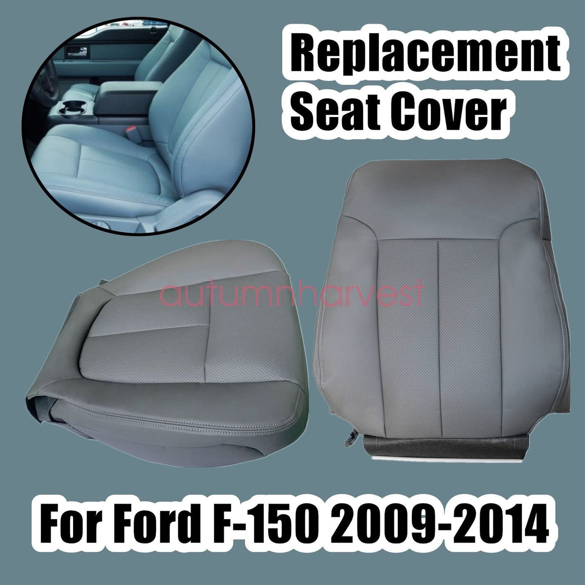 For 2009-2014 Ford F150 Lariat Bottom & Lean Back Leather Seat Cover Steel Gray