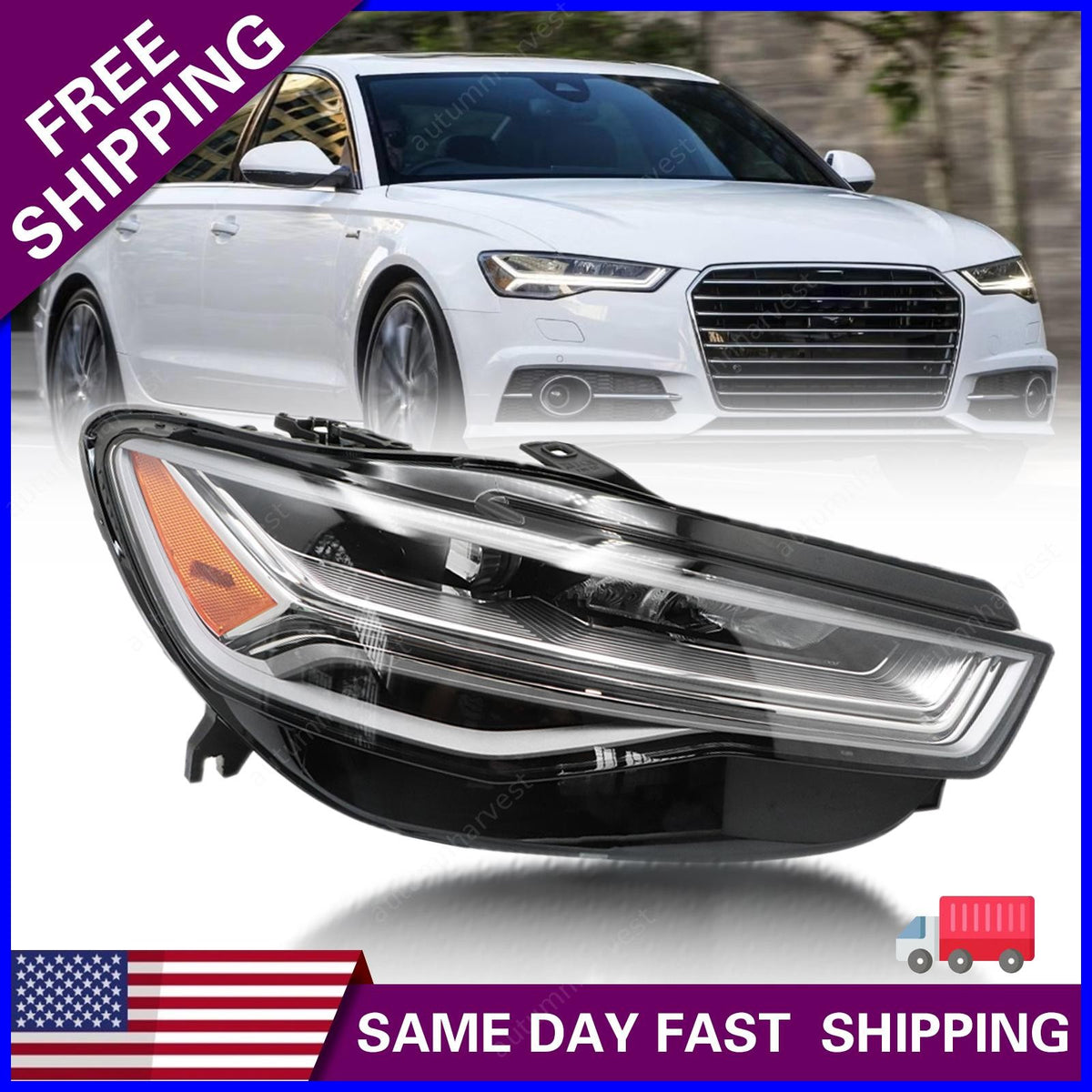 For Audi A6 S6 16-18 RH Passenger Side w/o Matrix Headlight W/LED DRL Full LED