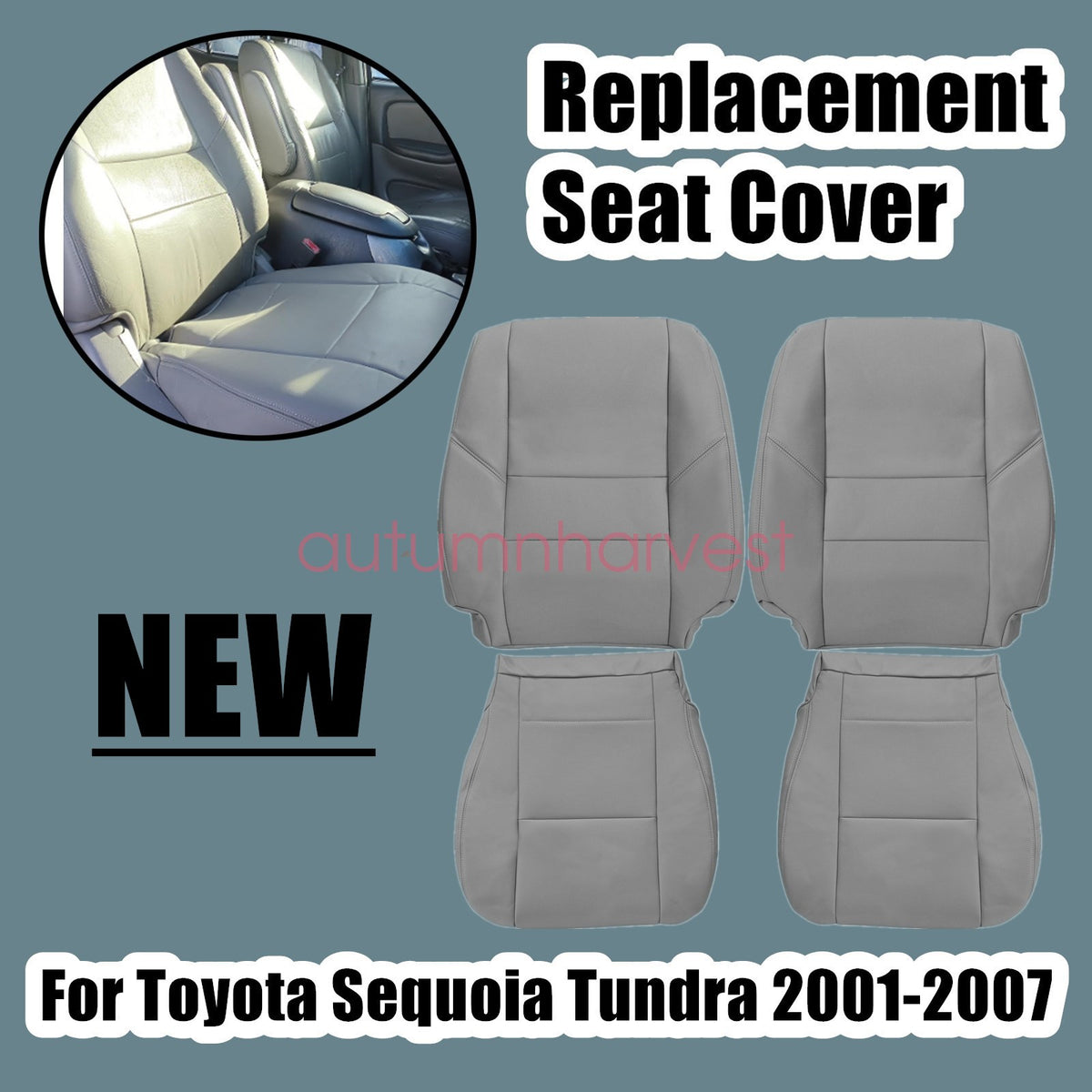 For 2000-2004 Toyota Tundra Sequoia Driver & Passenger Leather Seat Cover Gray