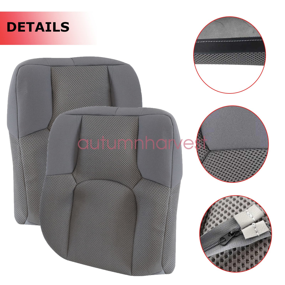 Driver & Passenger Lean Back Cloth Seat Cover Gray For 2005 2006 Nissan Frontier