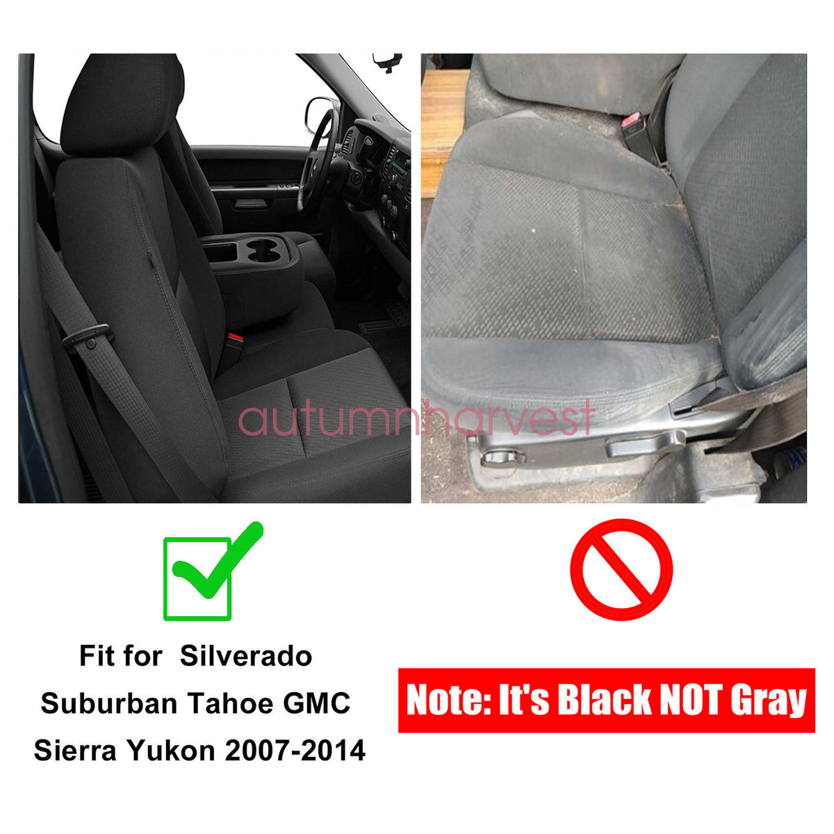 For 2007 2008-2014 Chevy Silverado Front Both Side Bottom Cloth Seat Cover Black