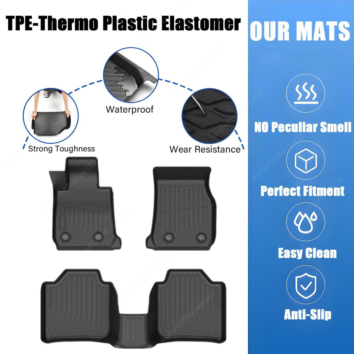 Floor Mats Liner Set Cover Fits 2012-2020 BMW 3 Series GT All Weather TPE Black