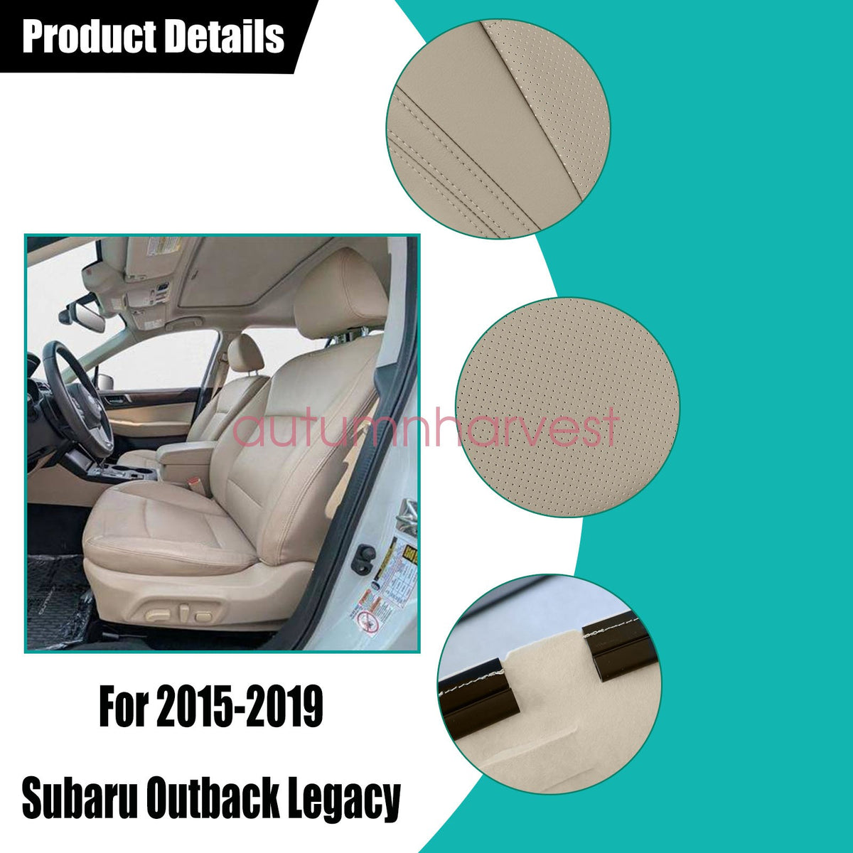 Right Passenger Top Leather Seat Cover Tan For 2015-2019 Subaru Outback Legacy
