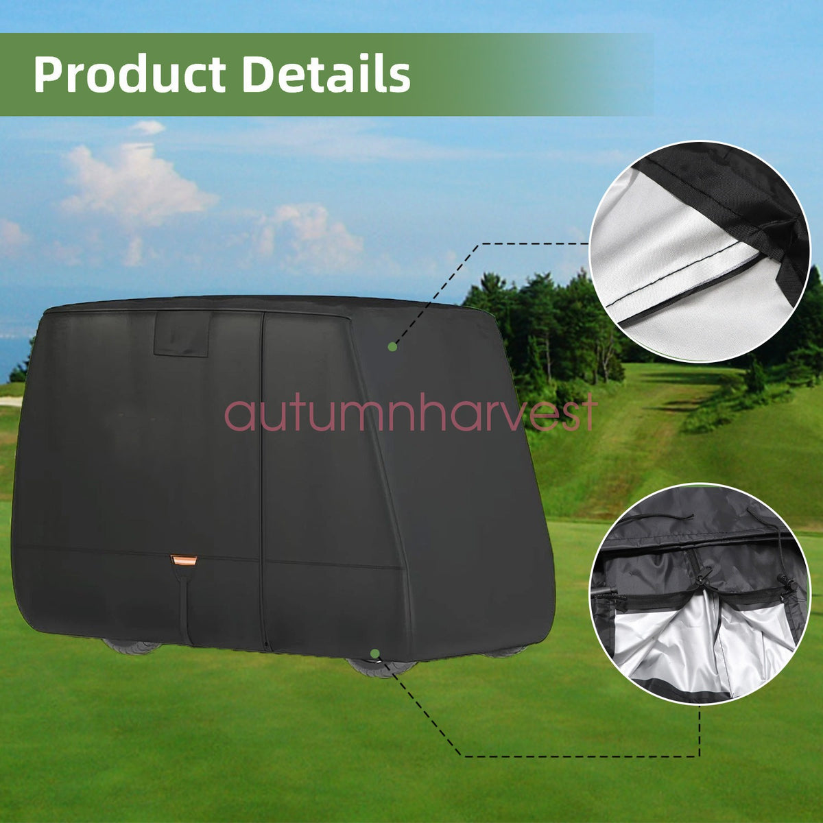 Golf Cart Cover Heavy Duty 420D Waterproof For EZGO Club Car Yamaha 2/2+2