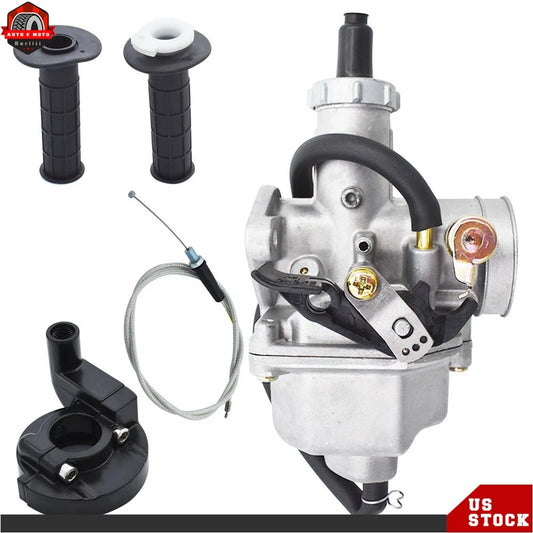 Carburetor w/ Handlebar Hand Grips Throttle Cable For Honda XR100 XR100R CRF100F