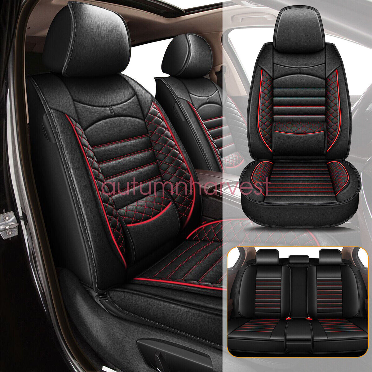 For 2007-2023 Toyota Tacoma Crew Cab 4-Door Car 5-Seat Covers PU Leather Cushion