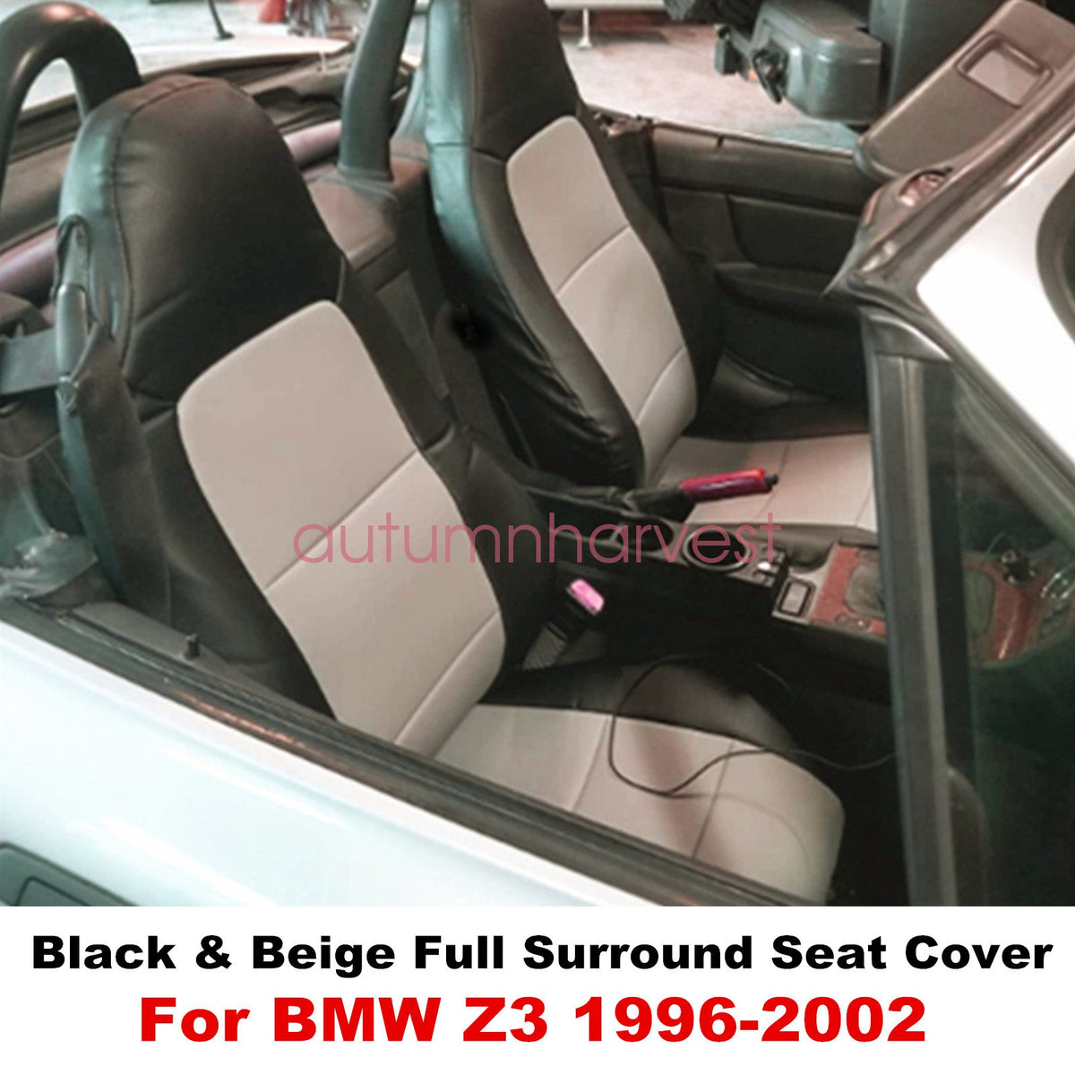 For BMW Z3 1996-2002 BLACK/BEIGE Driver & Passenger Seat Covers Full Surround