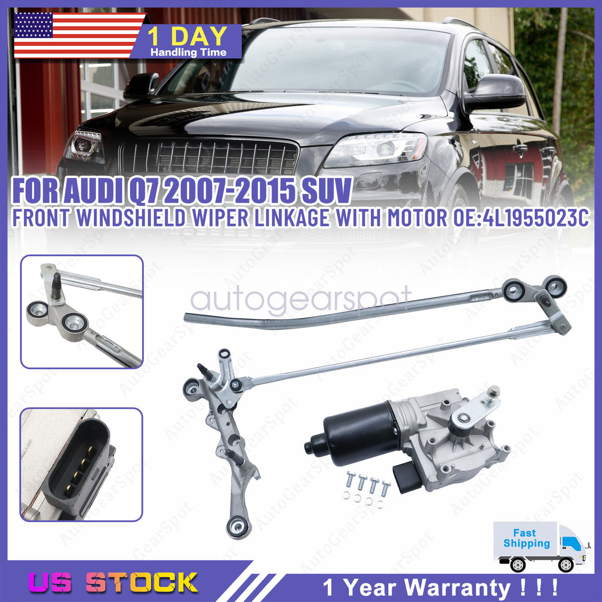 New Front Windshield Wiper Linkage w/ Motor For Audi Q7 2007-2015 SUV 4L1955023C
