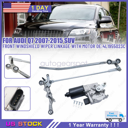 New Front Windshield Wiper Linkage w/ Motor For Audi Q7 2007-2015 SUV 4L1955023C