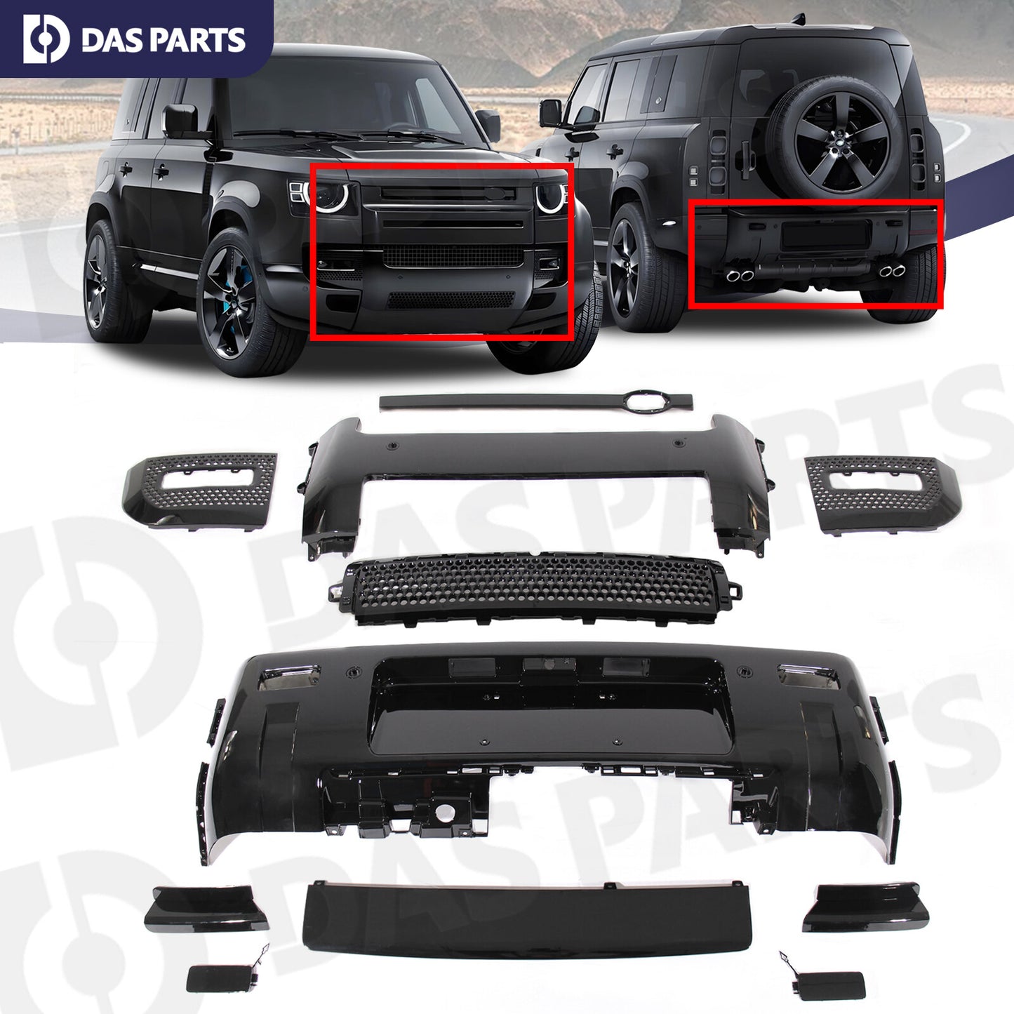 Gloss Black Body Kits Bumper Cover fit Land Rover Defender 90 110 130 2020-2025