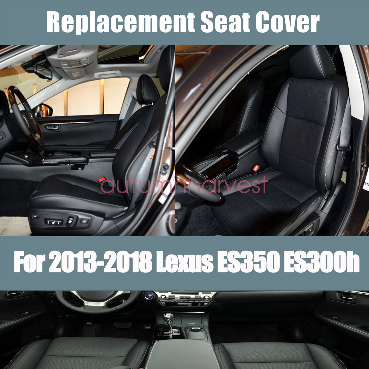 For 13-18 LEXUS ES300h ES350 Driver & Passenger Bottom Leather Seat Cover -Black